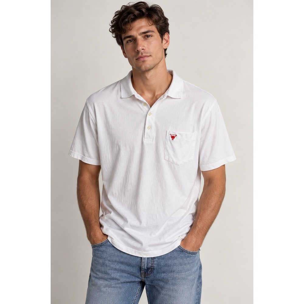 B. Draddy Polo Shirt Mens XL White Excellent Short Sleeve Pocket Cotton Logo